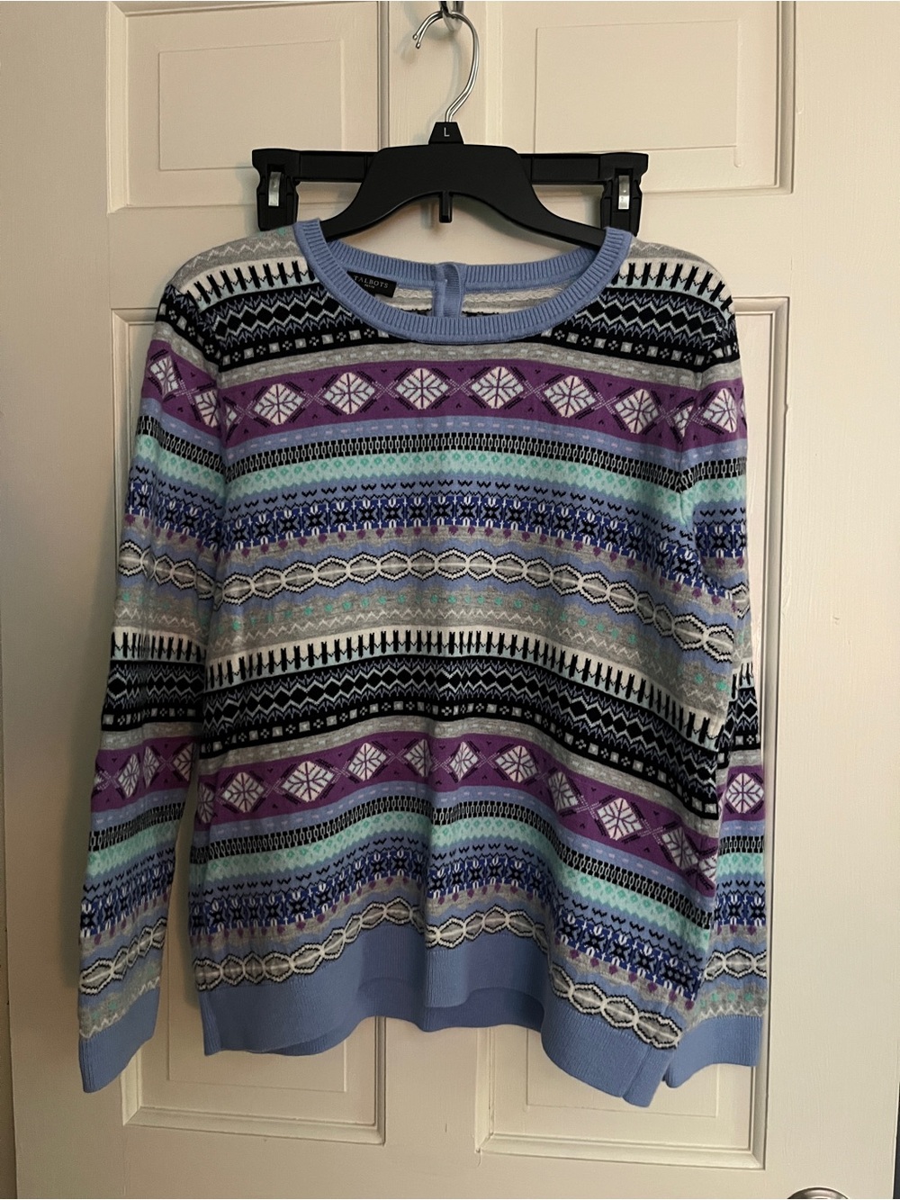 Talbots Lavender, Mint & Navy Fair Isle Crewneck Sweater